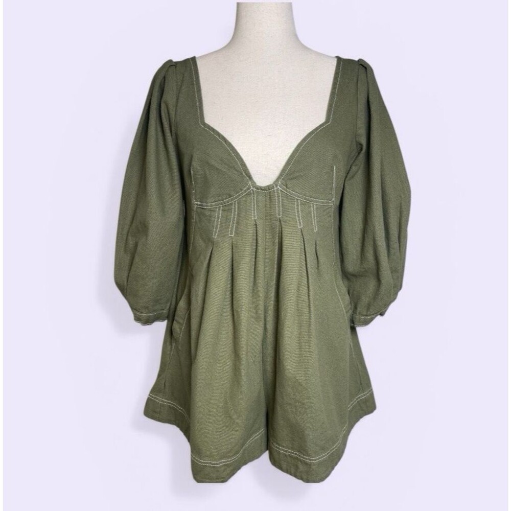 Free People womens balloon sleeve v-neck romper sz 6 party fairy rave summer